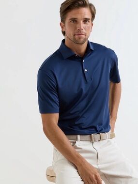 Navy Blue Solid Performance Jersey Polo Peter Millar Size XL